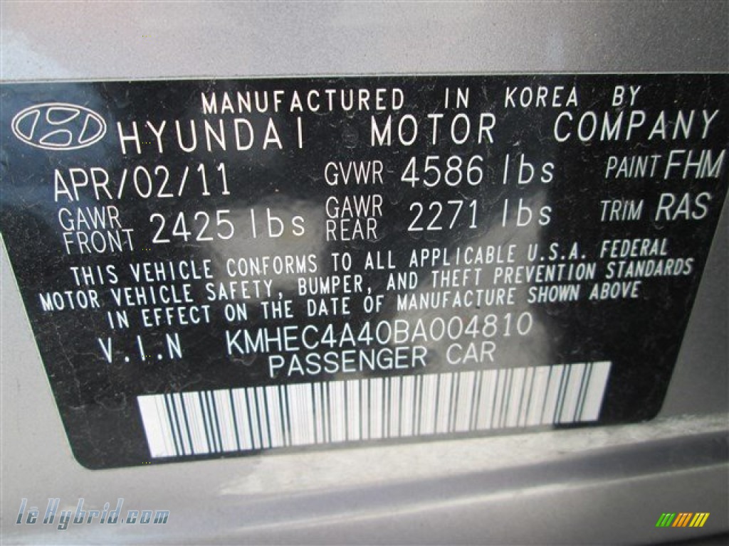 2011 Sonata Hybrid - Harbor Gray Metallic / Gray photo #11