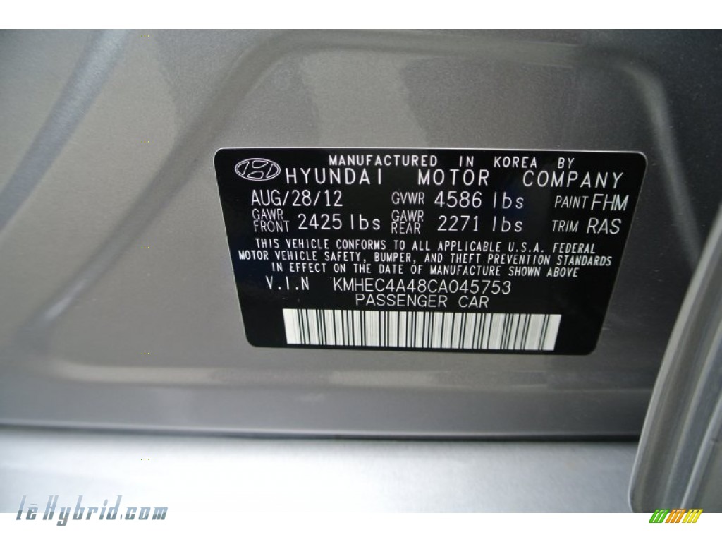 2012 Sonata Hybrid - Hyper Silver Metallic / Gray photo #7